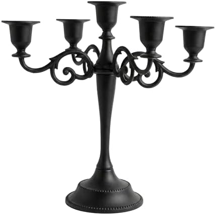 Rely+ 5 Arm Matte Black Candelabra Taper Candle Holders Decorations Indoor Kitchen Décor Table Candles Candlestick Candelabra Centerpiece Gothic Home Decor Wedding 10 Inch Tall by RELYSmartGlobalSupplies