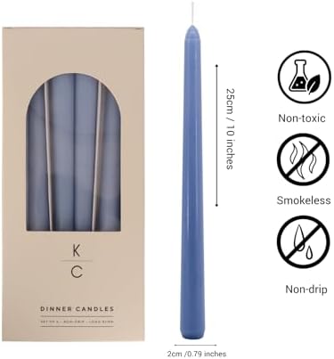 Tapered Dinner Candles, Pack of 6 – Soy & Paraffin Wax Blend, 10-Inch Dripless Taper Candles with 7-Hr. Clean Burn – Smokeless Unscented Tapers for Weddings, Dinner Tables & Home Decor – Duck Blue - Image 2