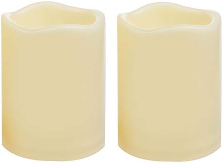 2 PCS 3" x4" Waterproof Outdoor Battery Operated Flameless LED Pillar Candles with Timer Flickering Plastic Resin Electric Decorative Light for Lantern Patio Garden Home Decor Party Wedding Decoration by CANDLEIDEA