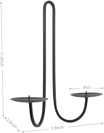 Double Armed Iron Candle Holders Metal Wall Candle Sconce Holder Set of 2 Black Modern Wall Candle Sconces Hanging for Living Room, Farmhouse, Fireplace, Wedding - Image 2