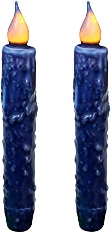 CVHOMEDECO. Real Wax Hand Dipped Battery Operated LED Timer Taper Candles Rustic Primitive Flameless Lights Decor, 6-3/4 Inch, Navy Blue, 2 PCS in a Package by CVHOMEDECO