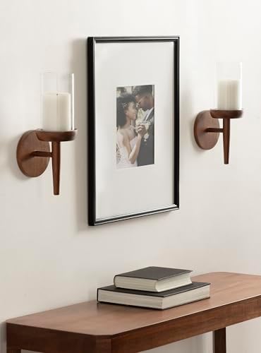 Kate and Laurel Shae Transitional Wooden Wall Sconce; 5 x 5 x 13; Walnut Brown; Modern Candle Holder with Removable Glass Cylinder for Flameless Pillar Candles in Bedroom or Entryway - Image 4