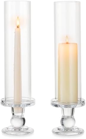 Hurricane Glass Candle Holders: Clear Candlestick Holders Set of 2 by CreatedforWeddingsandHome
