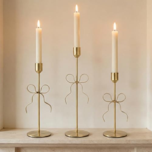 Bow Candle Holder - Bow Candlestick Holder Set of 3 Metal Gold, Modern Decorative Taper Candle Holder for Centerpiece Wedding Dining Table Holiday Housewarming Gift (Gold) - Image 6