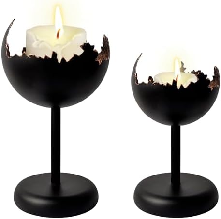 Metal Modern Candleholders in Eggshell Design, 2PCS, S+L, Black by HiSnug