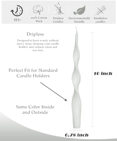 9.8" Ivory Spiral Taper Candles Dripless Twisted Taper Candle Handmade from Vegan Soy Wax for Holiday Wedding Party Home Dinner Decoration Party and Any Occasion,Set of 4(Ivory) - Image 2