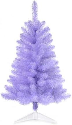 3FT Artificial Christmas Tree with Tinsel and String Lights – Tabletop Small Xmas Tree for Desk, Office, or Small Spaces – Full Branches, Easy Assembly, Holiday Decoration (Lavender Tinsel) by Unknown