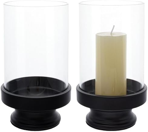 2PCS Black Hurricane Glass Candle Holders, Candle Sticks Holder Decor for Wedding Tables Centerpieces, Minimalist Modern Glass Candle Holders for Pillar Candles, Perfect for Home Decor by BEUNITONE