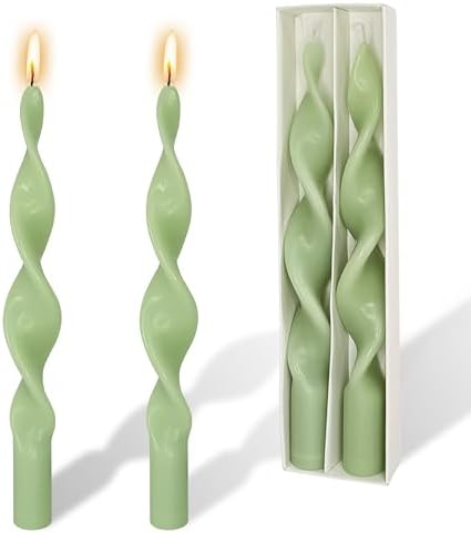 2PCS Light Green Taper Candle Tapered Candlesticks - 10inch Twisted Taper Candles for Table Decor Housewarming Gift Idea by YUKCAXDLS