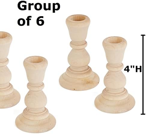 6 Unfinished Natural Wood Candle Sticks – 4" Wooden Taper Holders - Image 2