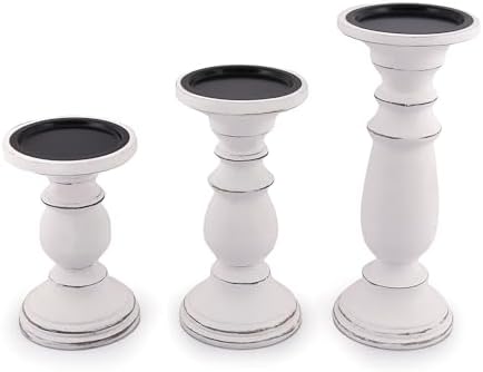 Samhita Set of 3 Wood Candle Holders – Hand Carved Decorative Candle Holder for Living Room or Table Centerpiece by Samhita