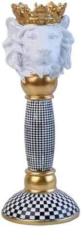 Checkered Animal Candle Holders, Resin Black White Checkered Tiger Head Candlestick Holders, Cute Black-and-White Pillar Candle Stand Home Decorations (Lion) by ASLASL