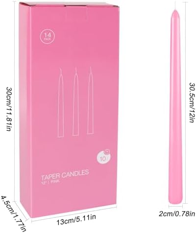 Howemon 14 Pack Pink Taper Candles 12 Inch Tall 3/4 Inch Thick Burn 10 Hours - Image 3
