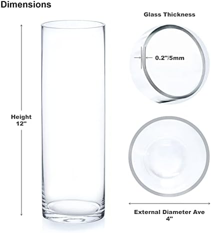 Enova Floral Clear Glass Flower Vase, 4W x 12H Inches Cylinder Vase, Pillar Candle Floating Candle Holders, Tall Cylinder Glass Vase for Flowers, Round Glass Vase for Home Decor, Wedding (Pack 4) - Image 2