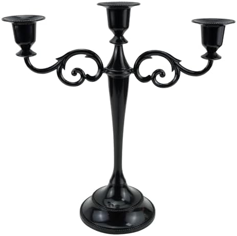 3-Arm Metal Candelabra Candle Holder Table Centerpiece, Black by Viscacha
