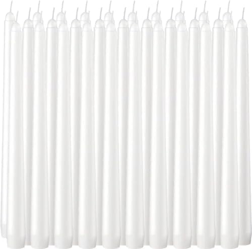 Taper Candles 10 inch Dripless - Set of 30 White Unscented and Smokeless -Paraffin Wax with Cotton Wicks-for Birthdays Weddings Holiday Emergency,8 Hours Burning (30pack) by ECLHTLNY