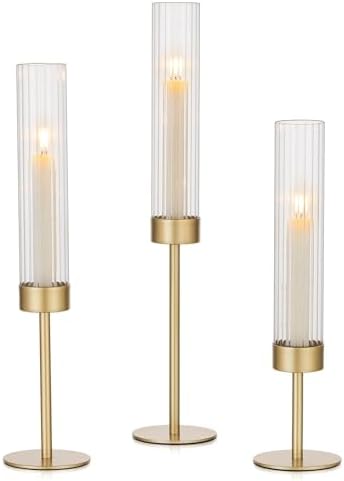 Hewory Gold Hurricane Candle Holder: 3PCS Candlestick Holders for Decor by Hewory