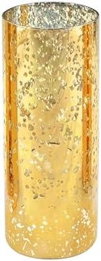 WGVI Hurricane Candle Holder Sleeve, W: 4", Ht: 10", Gold Speckled Glass Cylinder Open Both Ends, Chimney Tube Shade, 1 Piece by WGVInternational-OpusGlassware