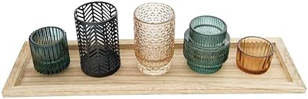Bloomingville 5-Piece Embossed Glass and Metal Tealight Candle Holders in a Wood Tray, Multicolor - Image 5