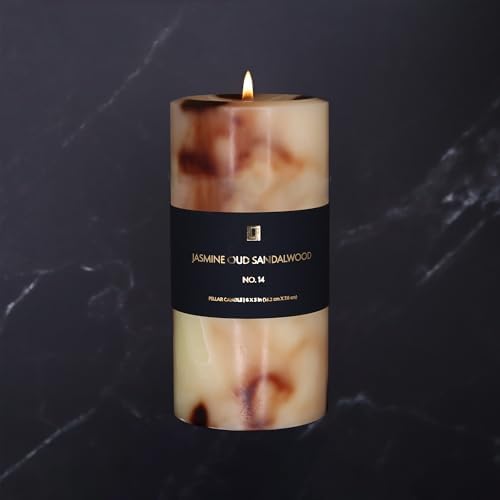 Lulu Candles - Jasmine, Oud & Sandalwood (3x6 Pillar Candle) - Highly Scented Premium Candles in Gifable Box for Home and Office - 100% Cotton Wick - Slow Burning & Long Lasting - Image 2