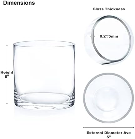 Enova Floral Clear Glass Cylinder Vase 5 x 5 Inches Round Flower Vase, Pillar Candle Hurricane Floating Candle Holder Vase, Small Floral Glass Vase for Decoration Home, Wedding Centerpiece (1 Piece) - Image 2