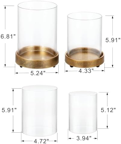 Set of 2 Glass Hurricane Candle Holders for Pillars with Minimalism Metal Base in Antique Gold, Glass Candle Holder, Centerpiece, for Weddings, Dinner Parties, Dining Tables, Console Tables, Mantels - Image 2