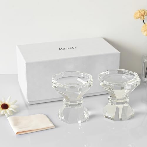 Crystal Candle Holders, Pillar Candlestick Set of 2, Modern Elegant Tall Crystal Candlesticks for Wedding Centerpieces, Christmas, Dining Table, Home, Party Decor - Image 2