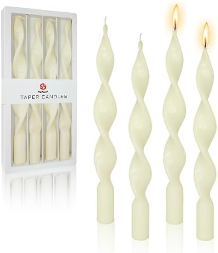 10 Inches Spiral Taper Candles Colorful Twisted Candle Dripless Long Candles, Handmade Candlesticks for Wedding Dinner Decor, Set of 4(Ivory) by FCMSHAMD