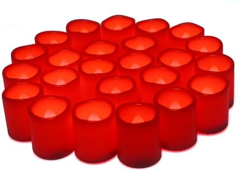 CANDLE CHOICE Battery Operated Flameless Votive Candles Small Bright Flickering LED Lights for Wedding Party Table Centerpieces Halloween Christmas Home Decorations Batteries Included 24 Pack Red by CANDLE+CHOICE