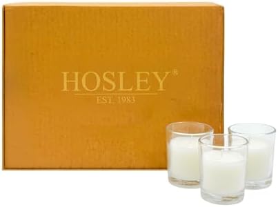 Hosley Set of 12 White Unscented Votive Candles in Clear Glass Holders - Hand Poured Soy Wax, 10-12 Hour Burn Time for Weddings & Home Decor by HOSLEY