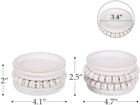 NIKKY HOME Farmhouse Beaded Wooden Pillar Candle Holders Set of 2, White - Image 3