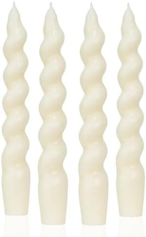 MAITREYA Ivory Taper Candles Stick Spiral Twisted Candles Set of 4 for Decoration Weddings Party Church-Unscented Dripless Candles7.5inch(A-Ivory) by MAITREYA