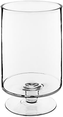 CYS EXCEL Glass Hurricane Pillar Candle Holder (H:13.5" W:8") | Multiple Size Choices Short Stem Candle Centerpieces | Stemmed Glass Cylinder Candle Vase - Image 3