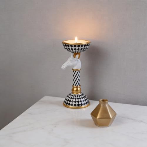 Checkered Animal Candle Holders, Resin Black White Checkered Tiger Head Candlestick Holders, Cute Black-and-White Pillar Candle Stand Home Decorations (Giraffe) - Image 5