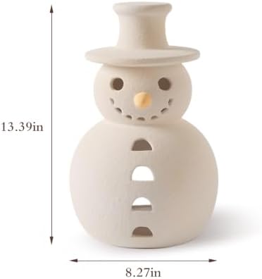 Christmas Decorations, 13.4" Handmade Terracotta Christmas Snowman Figurine - Image 2
