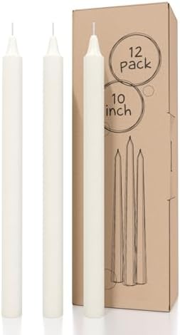 CANDWAX Ivory Taper Candles Pack of 12 - Slow Burning Dripless Unscented Straight Candles 10 inch - Ideal for Dinner Table - Smokeless Long Candlesticks by CANDWAX