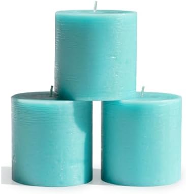 CANDWAX 3x3 Pillar Candles Set of 3 - Rustic Unscented No Drip Turquoise Candles for Home Decor, Weddings, Centerpieces by CANDWAX