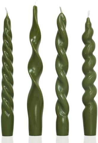 Olive Spiral Taper Candles Green Short Candle Sticks Unscented Smokeless Twisted Candlesticks for Fall Decor Holiday Dinner Party Christmas Decorations-7.5inch-4pack by LPUSA