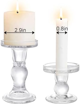 Okllen Set of 6 Glass Candle Holders, Clear Pillar Taper Candlestick Crystal Tealight Candle Holder Stand for Dinner Table, Wedding Centerpieces, Living Room, Home Decor - Image 3