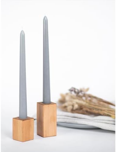 CANDWAX 8 inch Taper Candles - Set of 12 Dripless Tall Long Burning Dinner Party Wedding Decor - Light Gray - Image 5