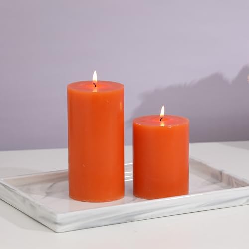 3x4 Inch Orange Fall Pillar Candles Set of 3 - Fall Unscented Pillar Candle - Image 4