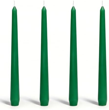 4 Pack Green Taper Candles丨Taper Candles 10 Inch Dripless丨Unscented & Smokeless Candlesticks Bulk丨7-8 Hours Long Burning Tall Candles丨Ideal for Christmas Weddings Parties Dinner by Candlesee