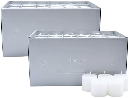 Hosley Set of 144 Unscented White Votive Candles – Bulk Pack, Clean-Burning, Long-Lasting 10-12 Hour Burn Time – Ideal for Weddings, Home Décor, Spa, and Events by HOSLEY