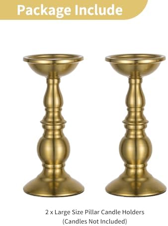 NUPTIO Pillar Candle Holder Brass: Gold Tall Candles Stand for 3" Pillars - Image 5