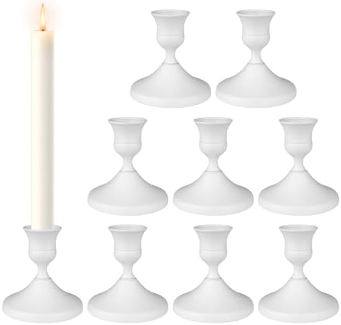 Candle Holders White Set of 9, Vintage Metal Candlestick Holders for Dinner Room Table Centerpiece, Low Metal Candles Sticks for Wedding Centerpieces Christmas Birthday Party by DECKALY