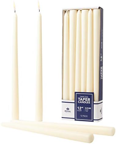 Royal Imports Unscented Taper Candles 12 Inch Ivory 9HR Burn Time Set of 12 by RoyalImports
