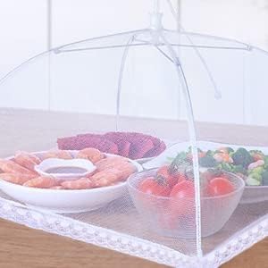 JULBEAR 4 Pcs Extra Large Mesh Food Cover Tent Umbrella for Outside Parties | Mesh Netting, Picnics Outdoor BBQs, Collapsible Reusable Food Covers for Outside, 1 Pcs 40"x24", 3 Pcs 17"x17" Food Nets