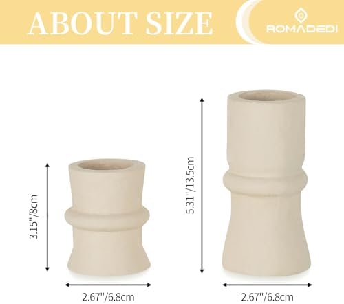 Romadedi Beige Paper Mache Taper Candle Holders, Set of 2 - Image 5