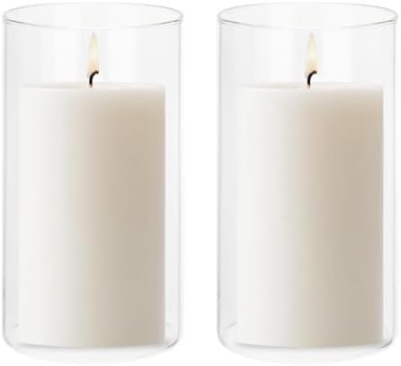 uxcell Hurricane Candle Holder (H:5.9" OD:3.4"), Pillar Floating Candles Holder Clear Glass Cylinder Flower Vases for Table Centerpiece Wedding Party Home Decoration 2Pcs by uxcell