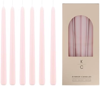 Tapered Dinner Candles, Pack of 6 – Soy & Paraffin Wax Blend, 10-Inch Dripless Taper Candles with 7-Hr. Clean Burn – Smokeless Unscented Tapers for Weddings, Dinner Tables & Home Decor – Pink Clouds by K%7CCKandleCo